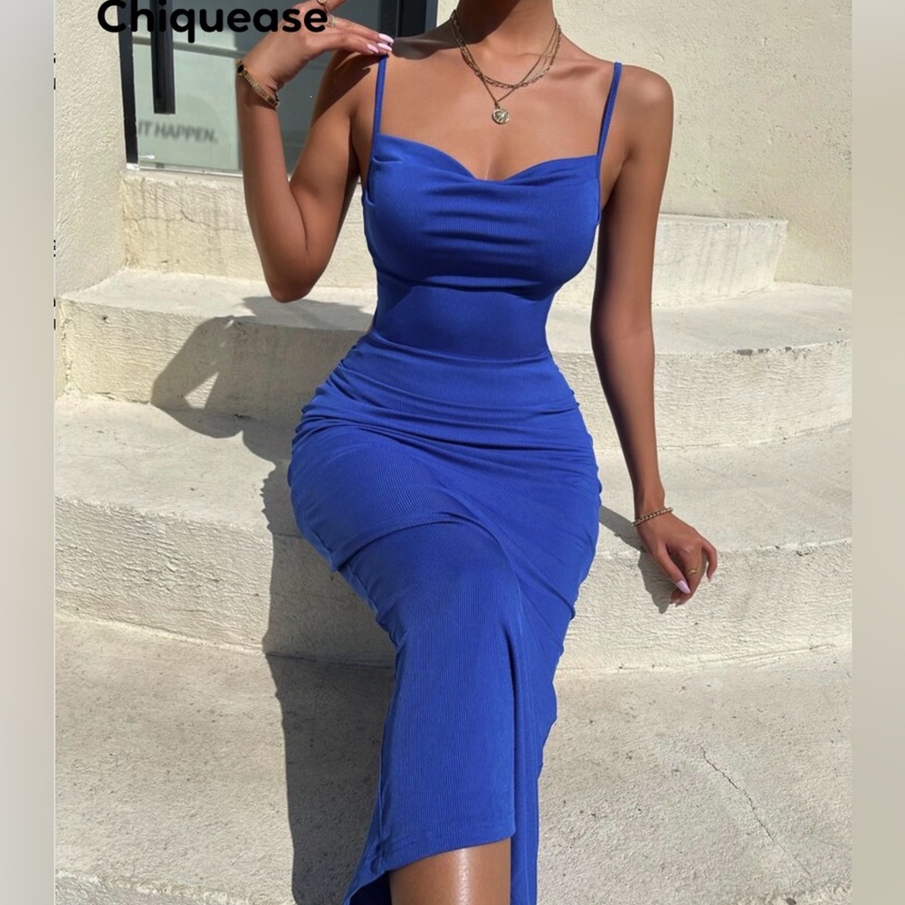 Open back Women's Blue maxi Dress